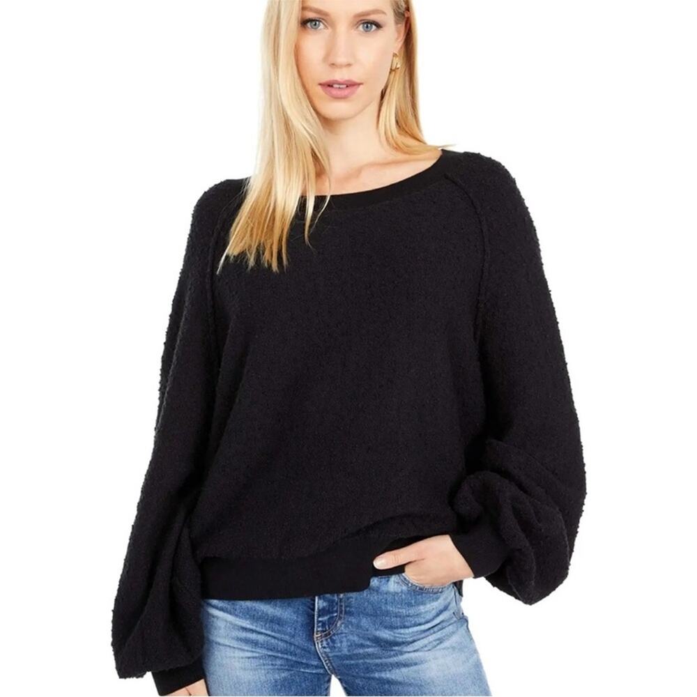 Free People Black Found My Friend Long Puff Sleeve Pullover Sz XS